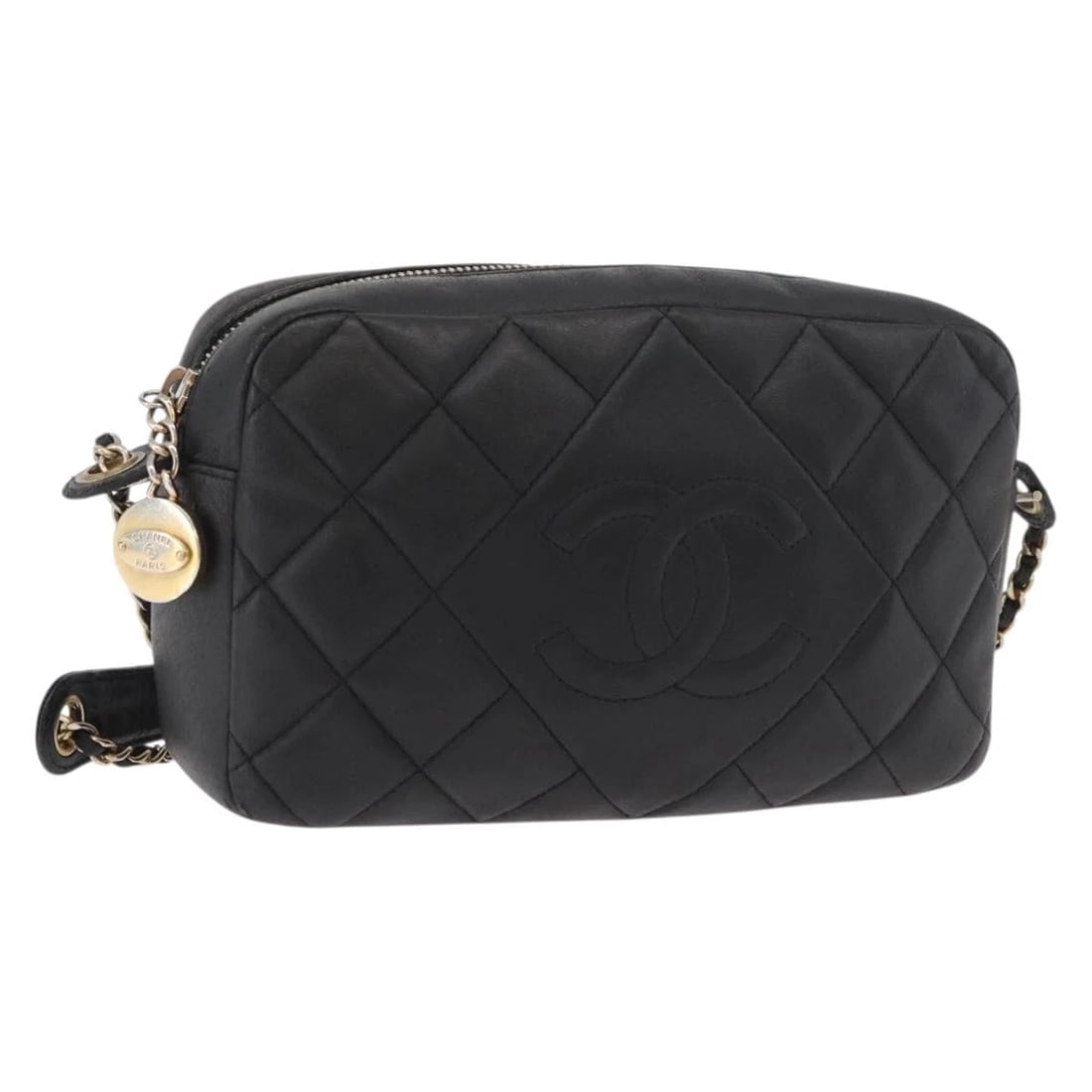 CHANEL MATELASSE CHAIN SHOULDER BAG: CHANEL Matelasse Chain Shoulder Bag Brand: CHANEL Type/Style: Shoulder Bag Material: Lamb Skin Color: Black/Gold Size: Size(Inch) W7.9 x H4.7 x D2.4inch(Approx) Accessories: None Accessori