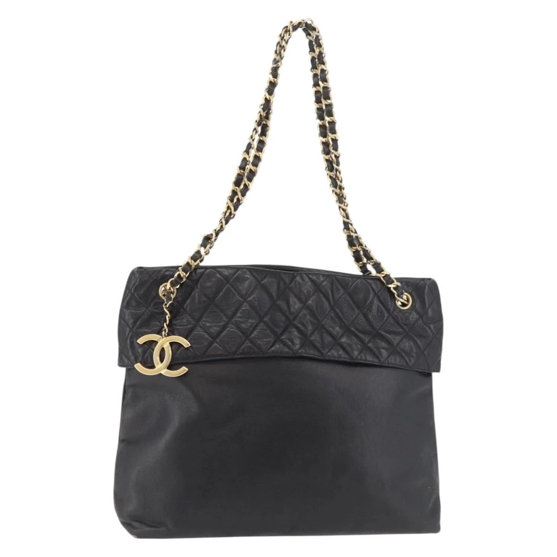 CHANEL CHAIN TOTE BAG LEATHER BLACK GOLD: CHANEL Chain Tote Bag Leather Black Gold Brand: CHANEL Type/Style: Tote Bag Material: Leather Color: Black/Gold Size: Size(Inch) W14.2 x H11.8 x D4.7inch(Approx) Accessories: None Accessor