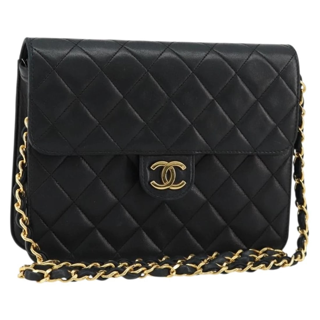 CHANEL MATELASSE CHAIN SHOULDER BAG: CHANEL Matelasse Chain Shoulder Bag Brand: CHANEL Type/Style: Shoulder Bag Material: Lamb Skin Color: Black/Gold Size: Size(Inch) W7.9 x H6.3 x D1.6inch(Approx) Accessories: None Accessori