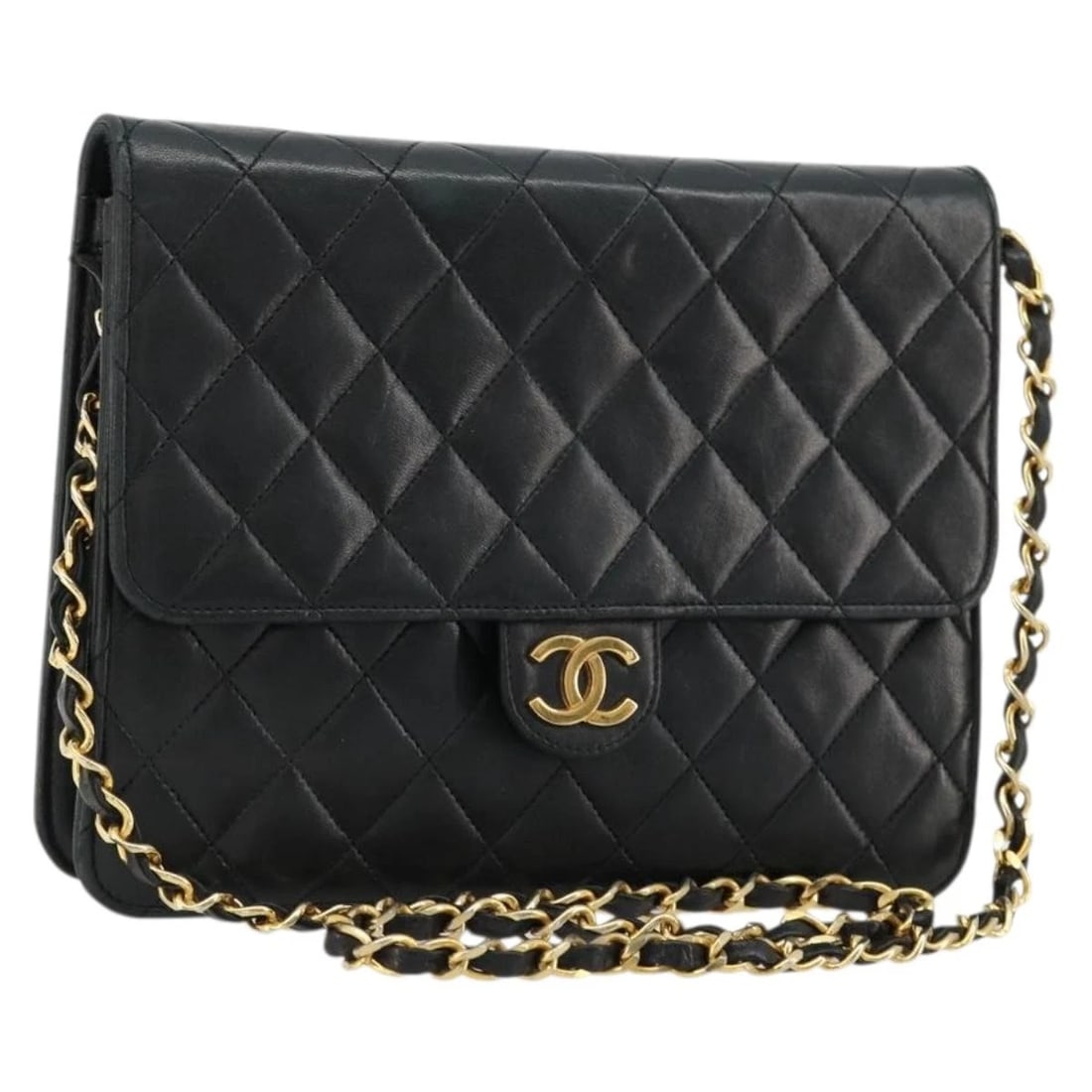 CHANEL MATELASSE CHAIN SHOULDER BAG: CHANEL Matelasse Chain Shoulder Bag Brand: CHANEL Type/Style: Shoulder Bag Material: Lamb Skin Color: Black/Gold Size: Size(Inch) W8.7 x H6.3 x D0.8inch(Approx) Accessories: None Accessori
