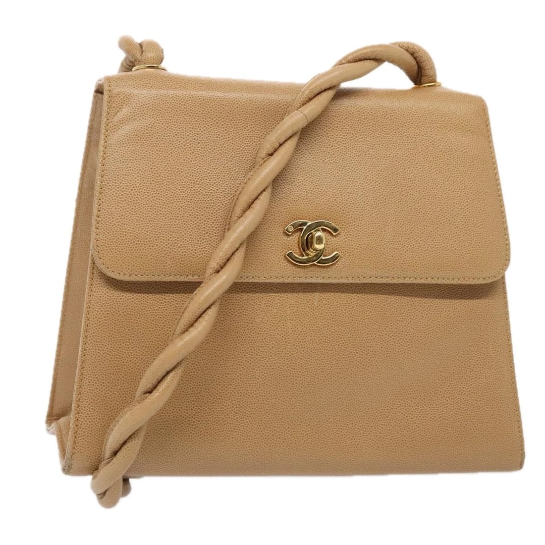 CHANEL TURN LOCK SHOULDER BAG GRAINED CALF SKIN BEIGE GOLD: CHANEL Turn Lock Shoulder Bag Grained Calf Skin Beige Gold Brand: CHANEL Type/Style: Shoulder Bag Material: Leather/Caviar Skin Color: Beige/Gold Size: Size(Inch) W9.4 x H7.5 x D3.5inch(Approx) Ac