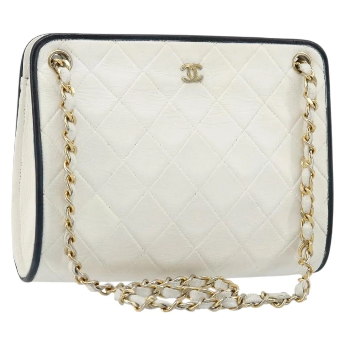 CHANEL MATELASSE CHAIN SHOULDER BAG LEATHER WHITE GOLD: CHANEL Matelasse Chain Shoulder Bag Leather White Gold Brand: CHANEL Type/Style: Shoulder Bag Material: Leather Color: White/Gold Size: Size(Inch) W7.9 x H5.9 x D2.0inch(Approx) Accessories: None