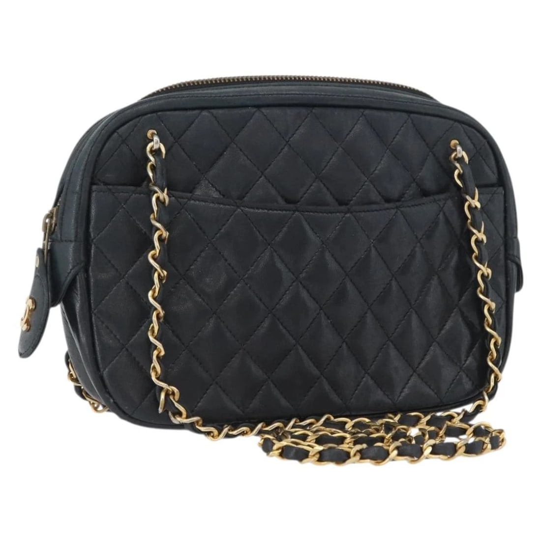 CHANEL MATELASSE CHAIN SHOULDER BAG: CHANEL Matelasse Chain Shoulder Bag Brand: CHANEL Type/Style: Shoulder Bag Material: Lamb Skin Color: Black/Gold Size: Size(Inch) W9.1 x H6.3 x D2.4inch(Approx) Accessories: None Accessori