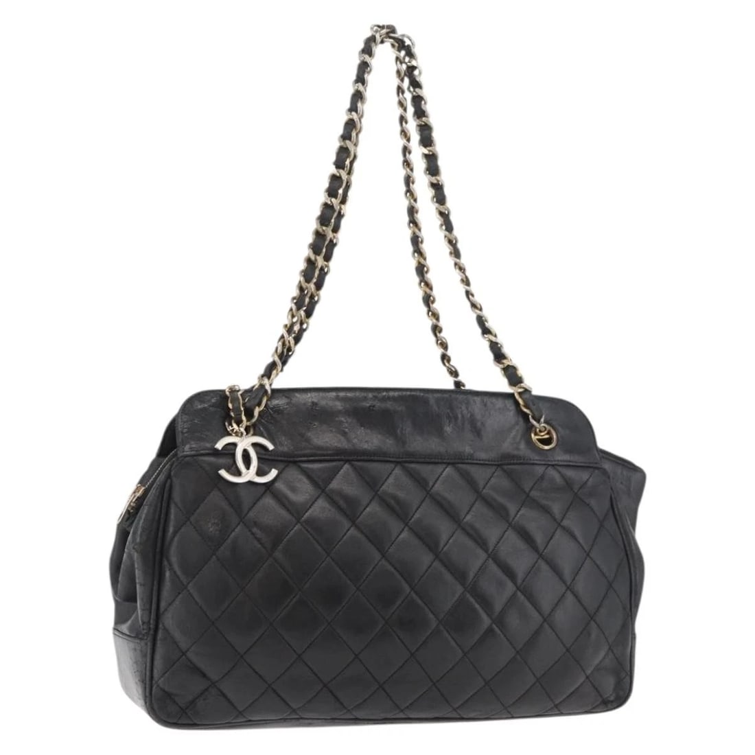 CHANEL CHAIN SHOULDER BAG LAMB SKIN BLACK GOLD: CHANEL Chain Shoulder Bag Lamb Skin Black Gold Brand: CHANEL Type/Style: Shoulder Bag Material: Lamb Skin Color: Black/Gold Size: Size(Inch) W13.8 x H9.4 x D3.5inch(Approx) Accessories: None <