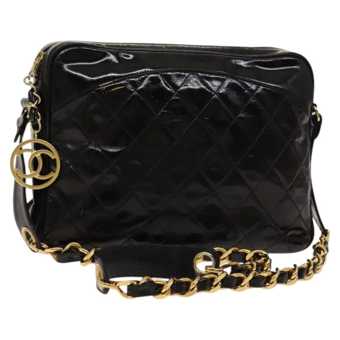 CHANEL MATELASSE CHAIN SHOULDER BAG: CHANEL Matelasse Chain Shoulder Bag Brand: CHANEL Type/Style: Shoulder Bag Material: Enamel Color: Black/Gold Size: Size(Inch) W11.0 x H7.9 x D2.8inch(Approx) Accessories: None Accessories