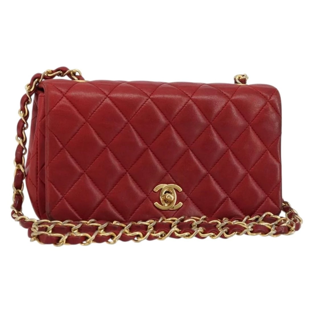 CHANEL MATELASSE CHAIN SHOULDER BAG: CHANEL Matelasse Chain Shoulder Bag Brand: CHANEL Type/Style: Shoulder Bag Material: Lamb Skin Color: Red/Gold Size: Size(Inch) W7.5 x H4.3 x D2.4inch(Approx) Accessories: None Accessories