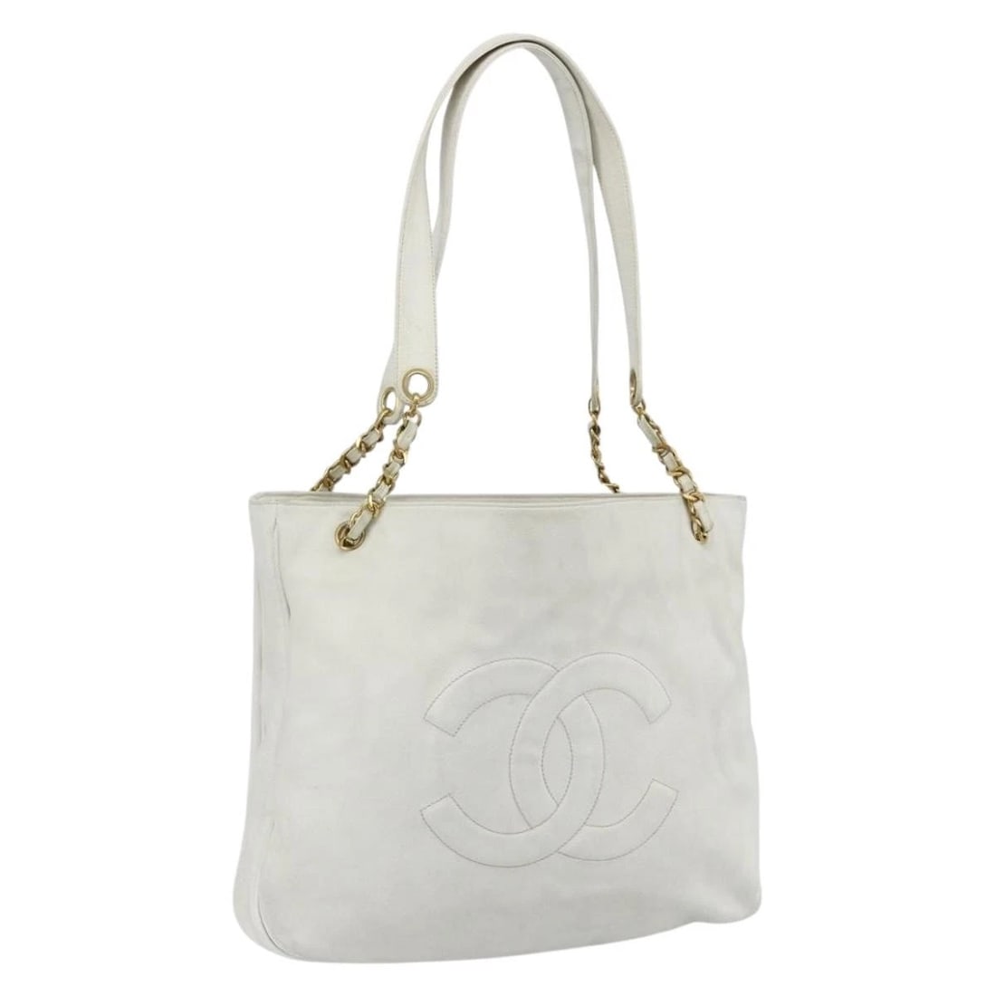 CHANEL CHAIN SHOULDER TOTE BAG GRAINED CALF SKIN WHITE GOLD: CHANEL Chain Shoulder Tote Bag Grained Calf Skin White Gold Brand: CHANEL Type/Style: Tote Bag Material: Caviar Skin Color: White/Gold Size: Size(Inch) W15.4 x H13.0 x D3.9inch(Approx) Accessories
