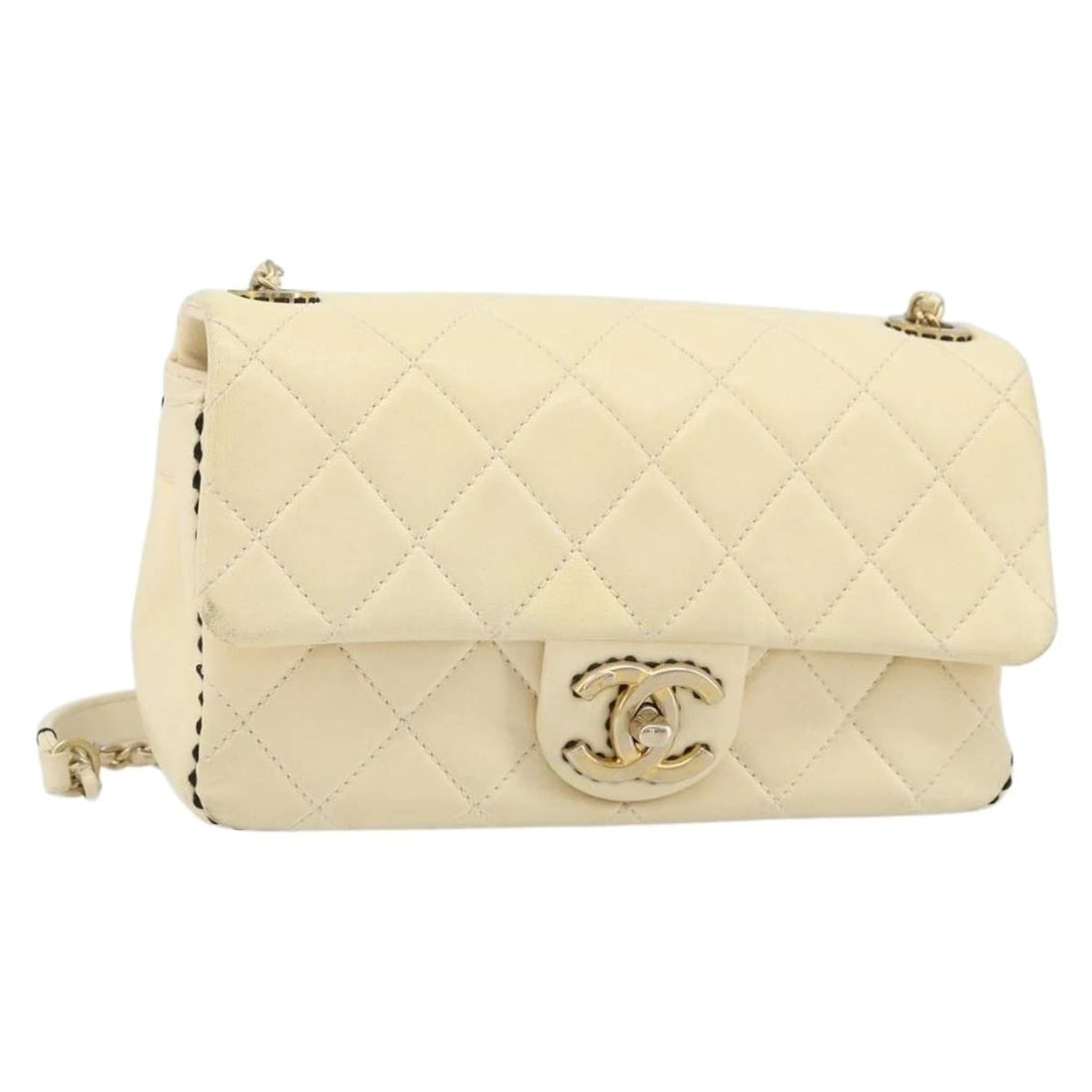 CHANEL MATELASSE 22 CHAIN SHOULDER BAG: CHANEL Matelasse 22 Chain Shoulder Bag Brand: CHANEL Type/Style: Shoulder Bag Material: Leather Color: Ivory/Gold Size: Size(Inch) W8.7 x H4.7 x D2.0inch(Approx) Accessories: None Accessor