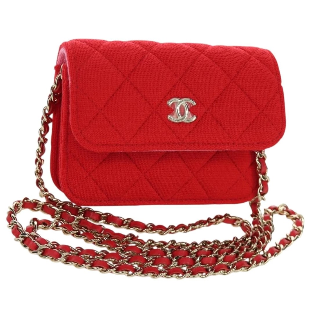 CHANEL MATELASSE CHAIN SHOULDER BAG: CHANEL Matelasse Chain Shoulder Bag Brand: CHANEL Type/Style: Shoulder Bag Material: Cotton Color: Red/Gold Size: Size(Inch) W4.7 x H3.1 x D1.2inch(Approx) Accessories: None Accessories Notice: When
