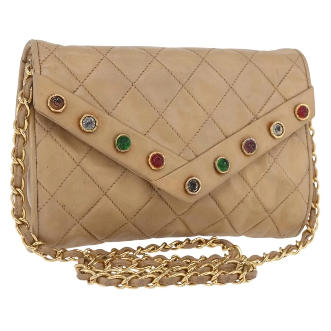 CHANEL MATELASSE CHAIN GRIPOA SHOULDER BAG: CHANEL Matelasse Chain Gripoa Shoulder Bag Brand: CHANEL Type/Style: Shoulder Bag Material: Lamb Skin Color: Beige/Gold Size: Size(Inch) W7.5 x H5.1 x D1.6inch(Approx) Accessories: None Ac