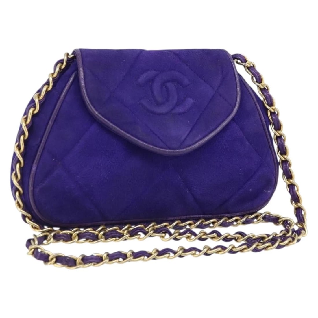 CHANEL WIDE QUILT CHAIN SHOULDER BAG: CHANEL Wide Quilt Chain Shoulder Bag Brand: CHANEL Type/Style: Shoulder Bag Material: Suede Color: Purple/Gold Size: Size(Inch) W7.5 x H5.5 x D1.6inch(Approx) Accessories: None Accessories