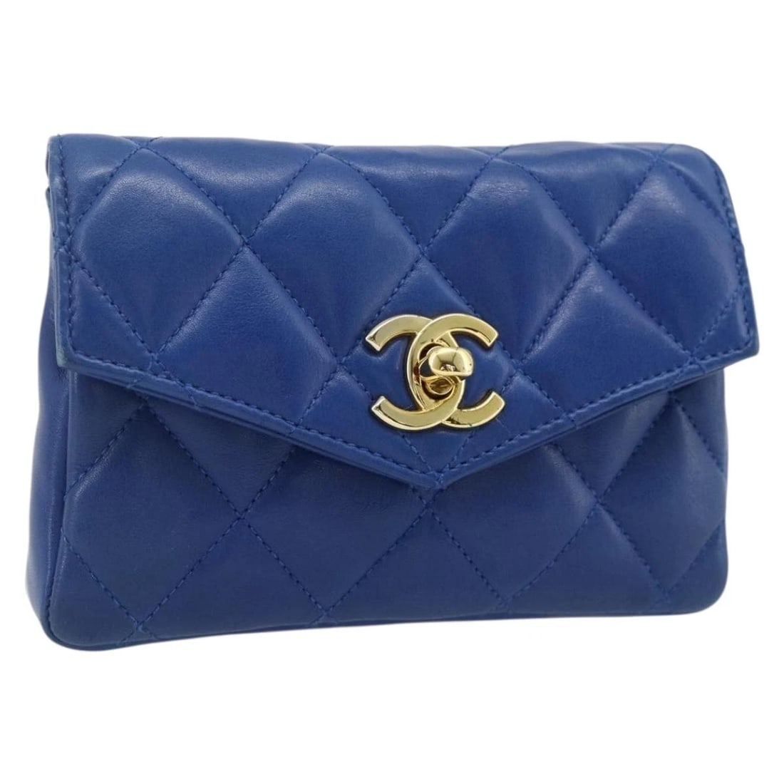 CHANEL MATELASSE POUCH LAMB SKIN BLUE GOLD: CHANEL Matelasse Pouch Lamb Skin Blue Gold Brand: CHANEL Type/Style: Pouch Material: Lamb Skin Color: Blue/Gold Size: Size(Inch) W5.9 x H3.9 x D1.2inch(Approx) Accessories: None Accessorie