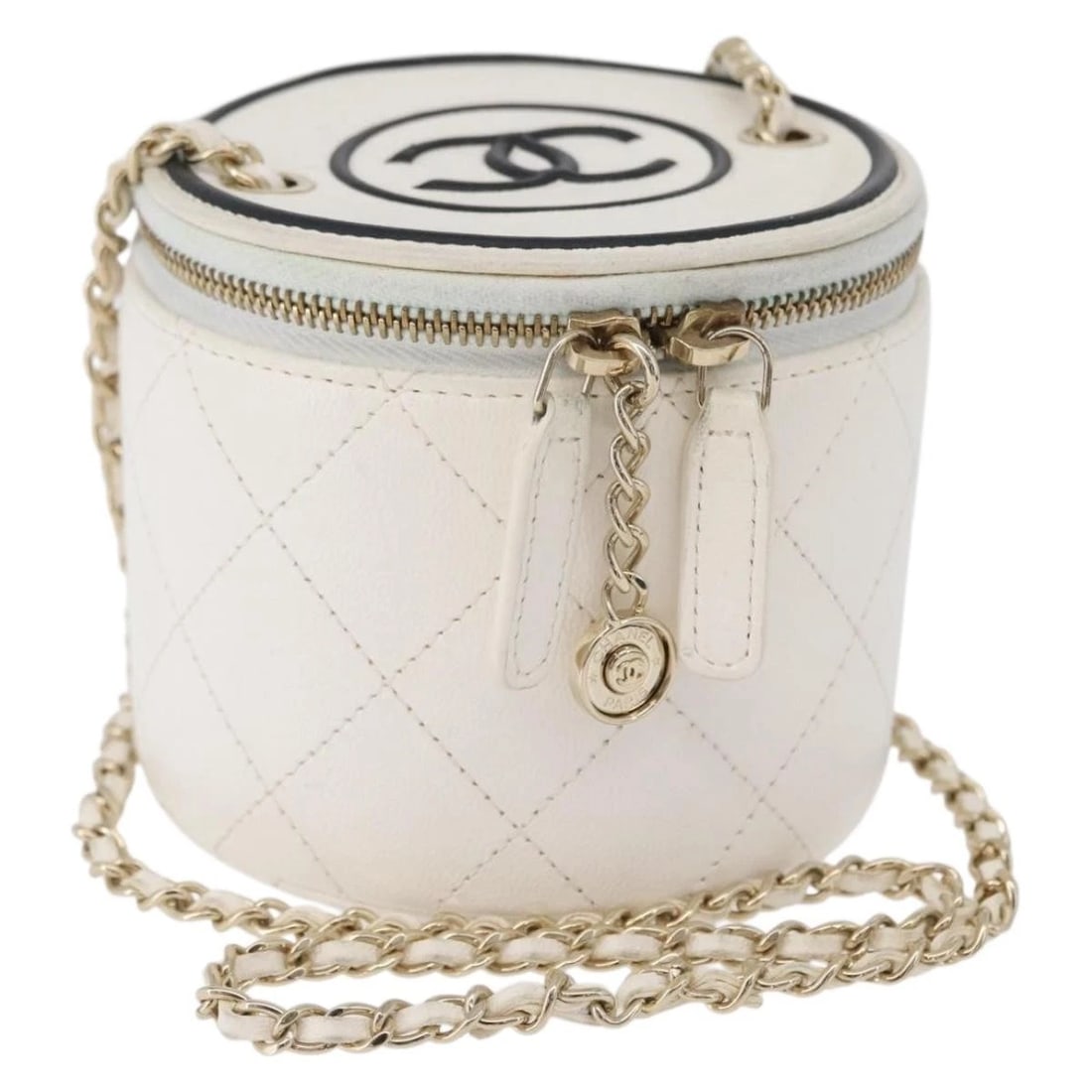CHANEL MATELASSE CHAIN SHOULDER BAG: CHANEL Matelasse Chain Shoulder Bag Brand: CHANEL Type/Style: Shoulder Bag Material: Lamb Skin Color: White/Gold Size: Size(Inch) W3.9 x H3.1 x D3.9inch(Approx) Accessories: None Accessori
