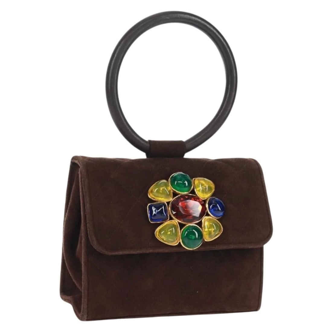 CHANEL MATELASSE GRIPOA HAND BAG: CHANEL Matelasse Gripoa Hand Bag Brand: CHANEL Type/Style: Hand Bag Material: Suede Color: Brown/Gold Size: Size(Inch) W5.9 x H4.7 x D2.4inch(Approx) Accessories: None Accessories Notice: When
