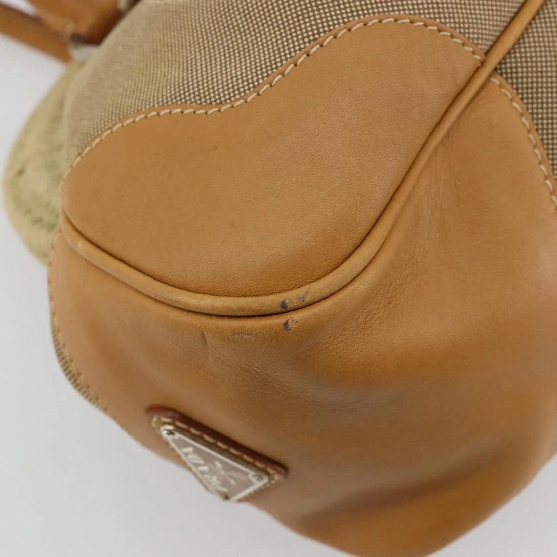PRADA HAND BAG CANVAS BEIGE SILVER - 11