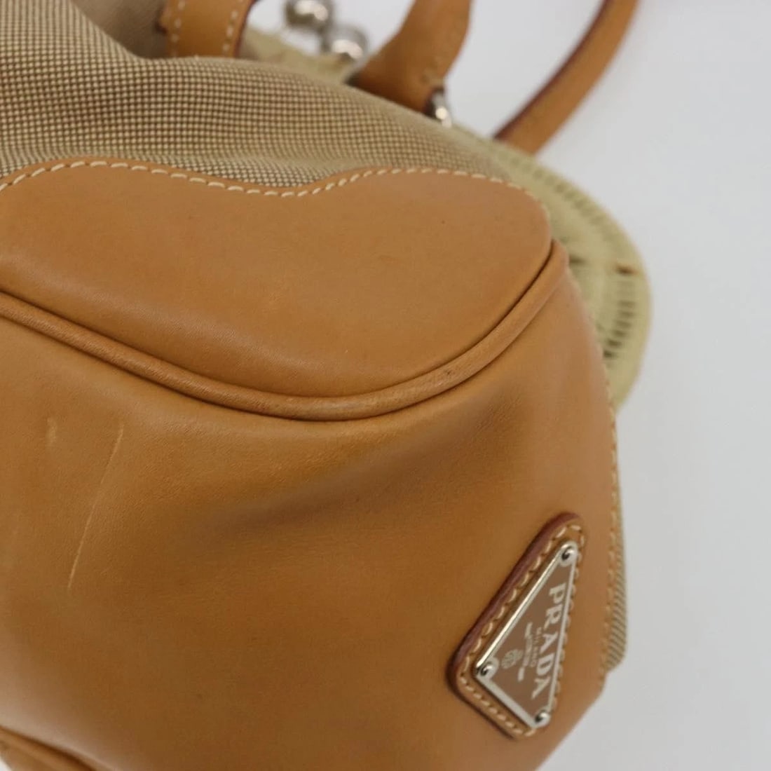PRADA HAND BAG CANVAS BEIGE SILVER - 12