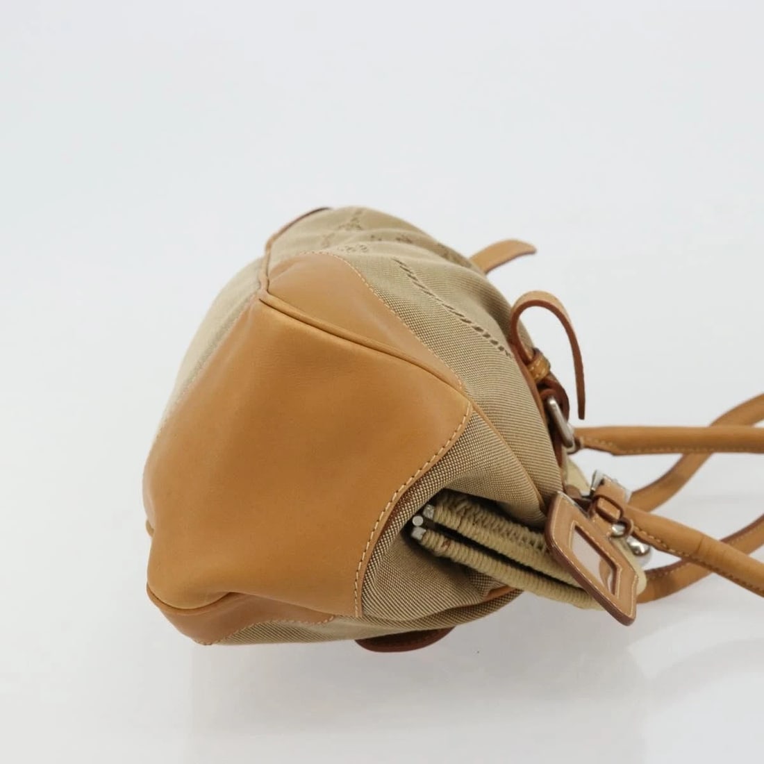 PRADA HAND BAG CANVAS BEIGE SILVER - 4