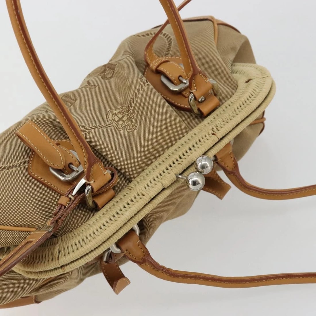 PRADA HAND BAG CANVAS BEIGE SILVER - 6
