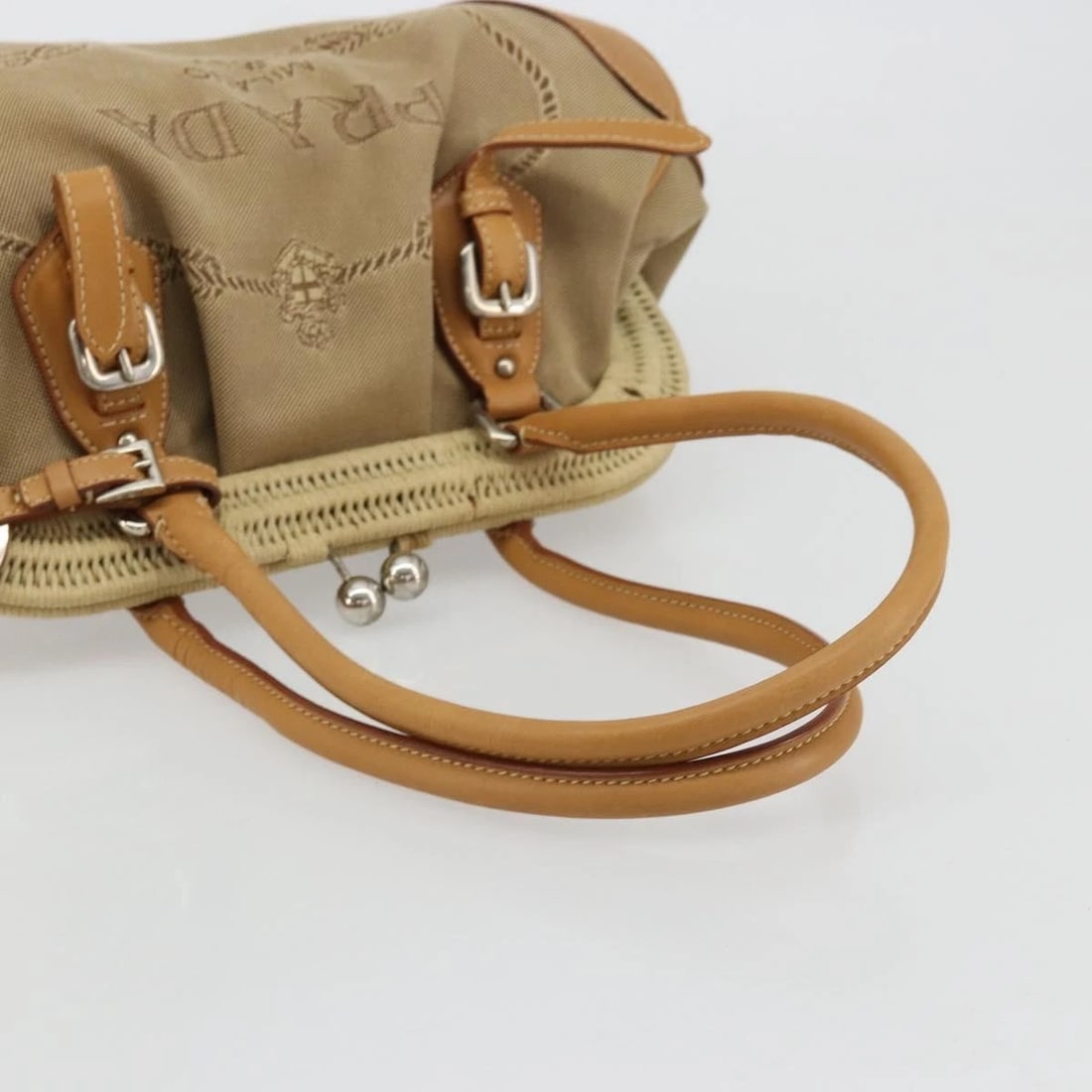 PRADA HAND BAG CANVAS BEIGE SILVER - 7