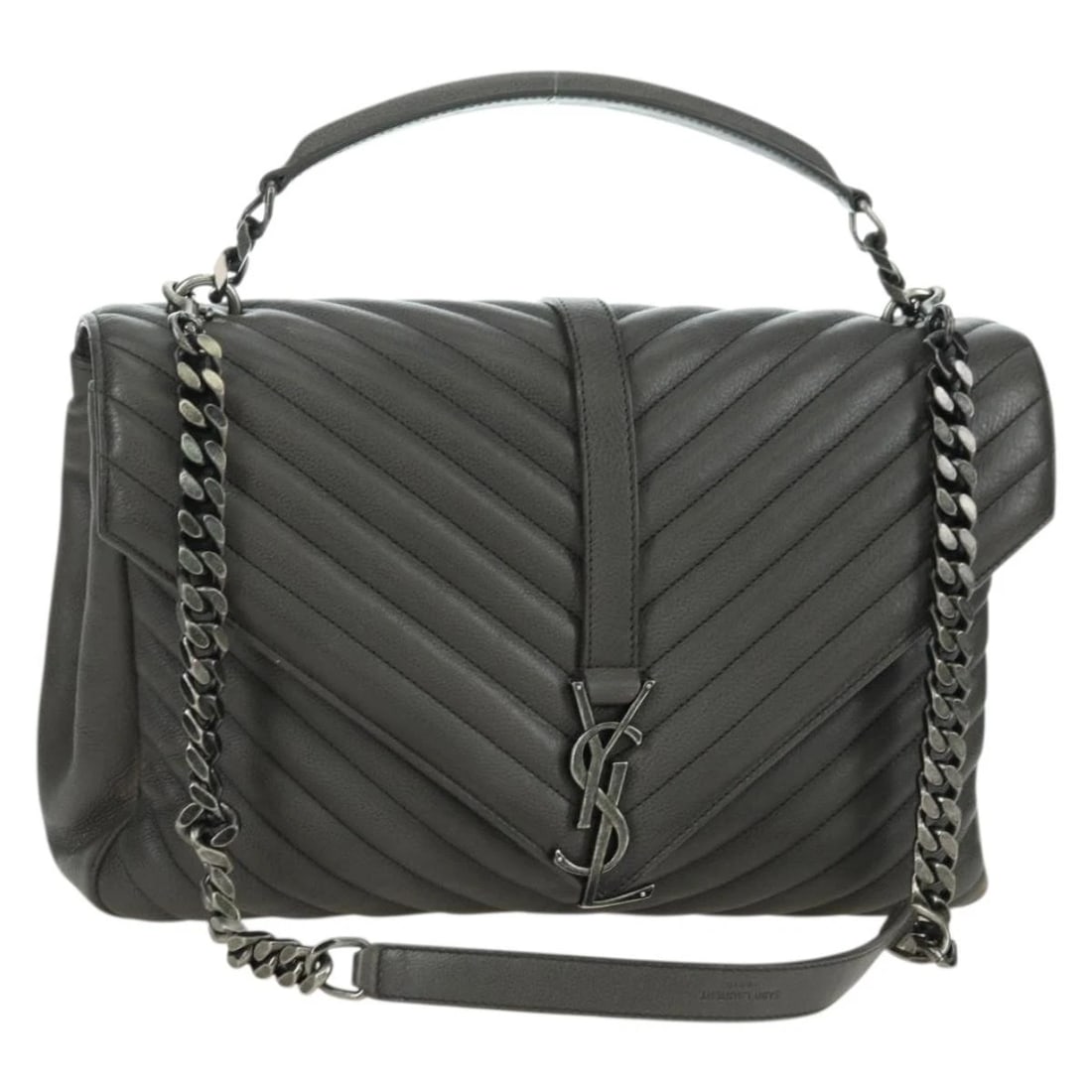 SAINT LAURENT CHAIN SHOULDER BAG: SAINT LAURENT Chain Shoulder Bag Brand: SAINT LAURENT Type/Style: Shoulder Bag Material: Leather Color: Gray/Silver Size: Size(Inch) W12.2 x H8.3 x D3.1inch(Approx) Accessories: None Accessories