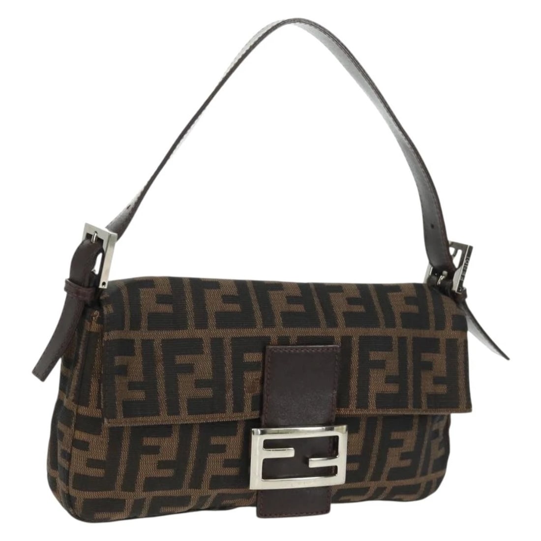 FENDI ZUCCA CANVAS MAMMA BAGUETTE SHOULDER BAG: FENDI Zucca Canvas Mamma Baguette Shoulder Bag Brand: FENDI Type/Style: Shoulder Bag Material: Zucca Canvas Color: Black/Brown Size: Size(Inch) W9.8 x H4.3 x D1.6inch(Approx) Accessories: None