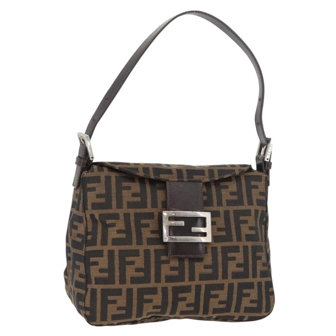 FENDI ZUCCA CANVAS MAMMA BAGUETTE SHOULDER BAG: FENDI Zucca Canvas Mamma Baguette Shoulder Bag Brand: FENDI Type/Style: Shoulder Bag Material: Zucca Canvas Color: Black/Brown Size: Size(Inch) W9.4 x H7.9 x D4.7inch(Approx) Accessories: None