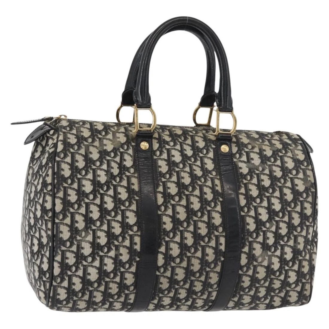 CHRISTIAN DIOR TROTTER CANVAS BOSTON BAG: Christian Dior Trotter Canvas Boston Bag Brand: Christian Dior Type/Style: Boston Bag Material: PVC Leather Color: Black/Gold Size: Size(Inch) W13.4 x H7.9 x D6.7inch(Approx) Accessories: None