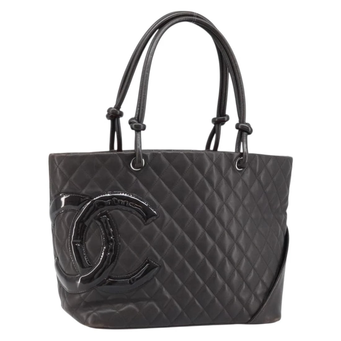 CHANEL CAMBON LINE MATELASSE TOTE BAG: CHANEL Cambon Line Matelasse Tote Bag Brand: CHANEL Type/Style: Tote Bag Material: Leather Color: Brown/Silver Size: Size(Inch) W11.4 x H9.4 x D5.9inch(Approx) Accessories: None Accessorie
