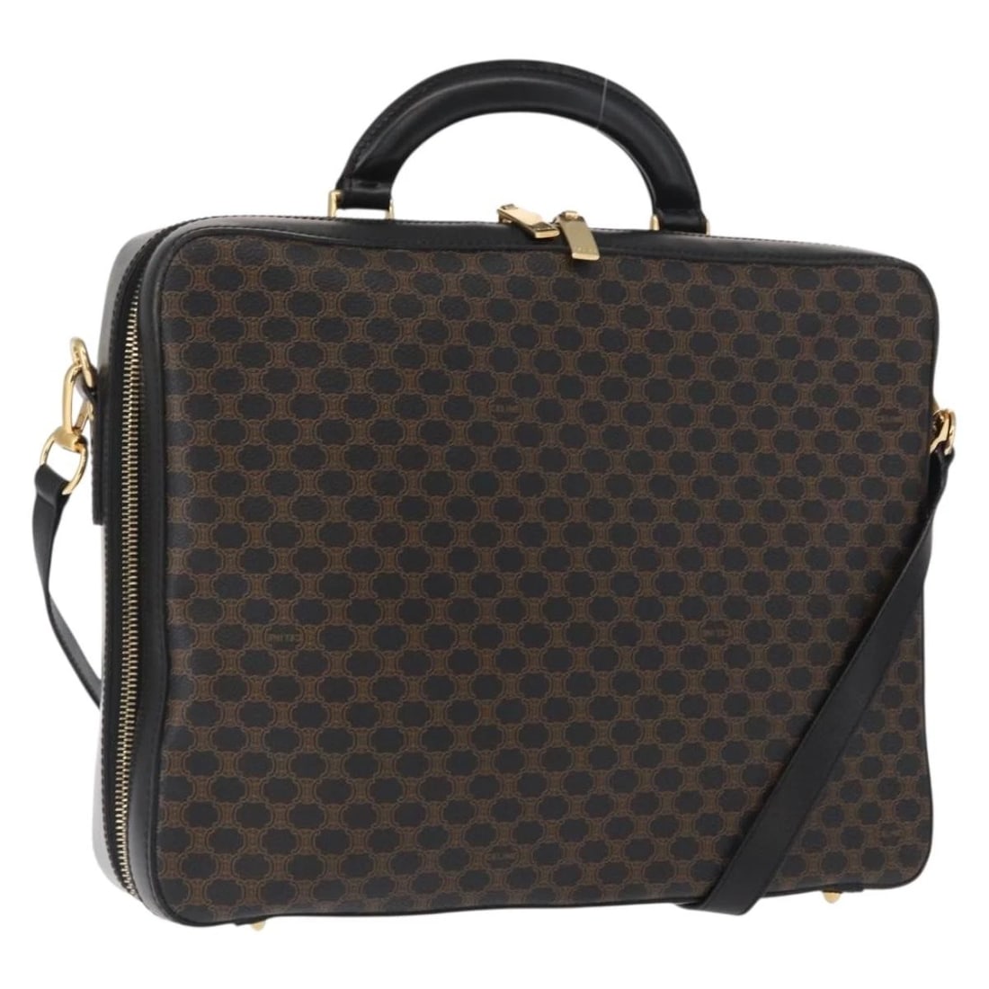CELINE MACADAM CANVAS HAND BAG: CELINE Macadam Canvas Hand Bag Brand: CELINE Type/Style: Hand Bag Material: PVC Leather/Macadam Canvas Color: Black/Gold Size: Size(Inch) W13.4 x H10.2 x D2.8inch(Approx) Accessories: None