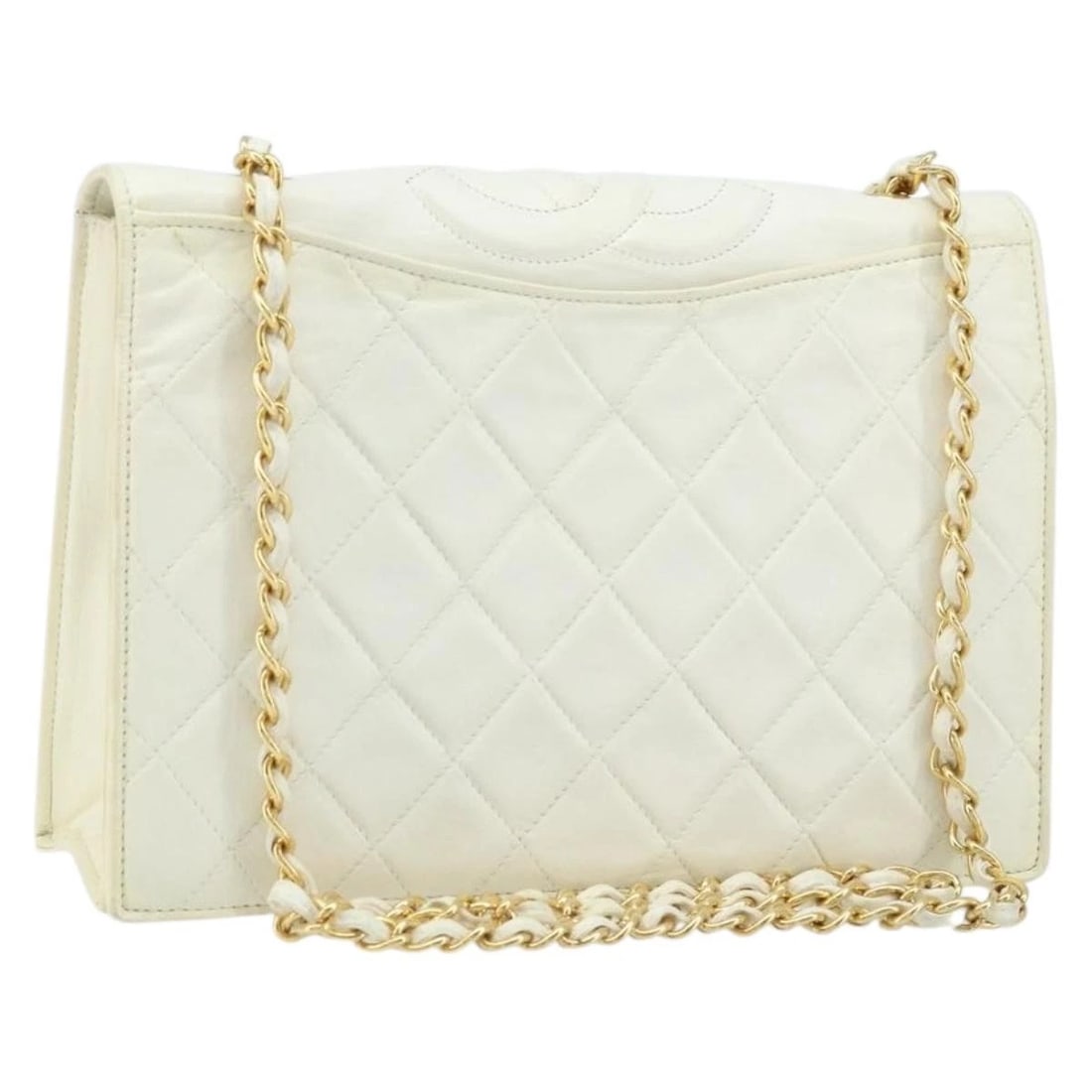 CHANEL MATELASSE CHAIN SHOULDER BAG: CHANEL Matelasse Chain Shoulder Bag Brand: CHANEL Type/Style: Shoulder Bag Material: Lamb Skin Color: White/Gold Size: Size(Inch) W9.1 x H7.1 x D2.4inch(Approx) Accessories: None Accessori