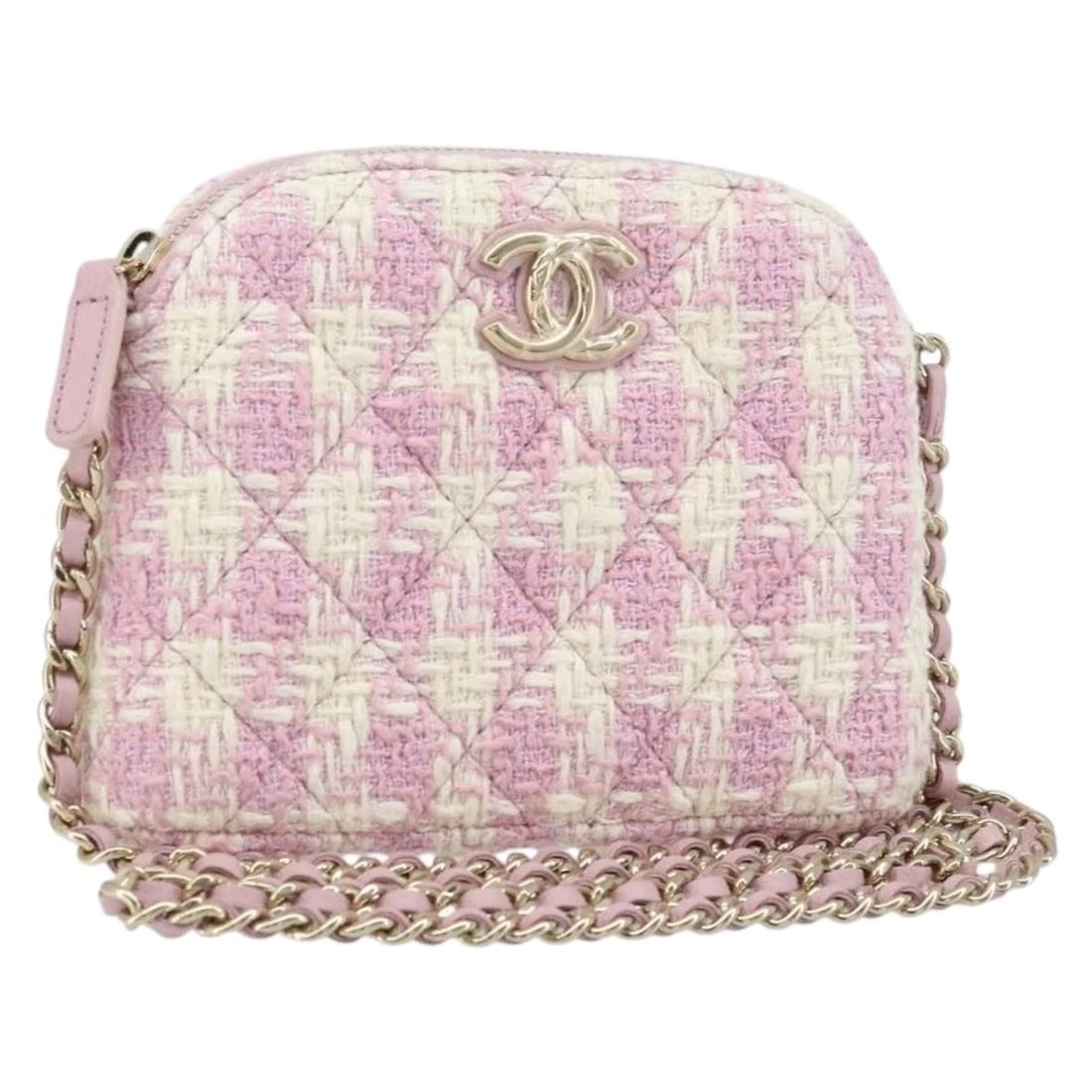 CHANEL CHAIN MATELASSE SHOULDER BAG: CHANEL Chain Matelasse Shoulder Bag Brand: CHANEL Type/Style: Shoulder Bag Material: Leather Color: Pink/Silver Size: Size(cm) W15cm x H10cm x D3cm(Approx) Accessories: None Accessories No