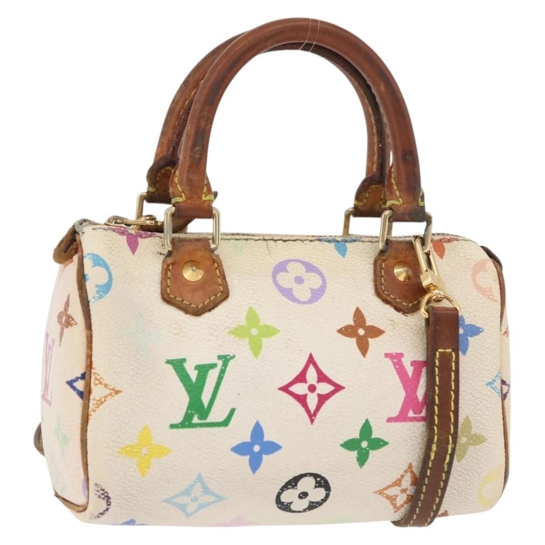 LOUIS VUITTON MONOGRAM MULTICOLOR MINI SPEEDY HAND BAG: LOUIS VUITTON Monogram Multicolor Mini Speedy Hand Bag Brand: LOUIS VUITTON Type/Style: Hand Bag Material: Monogram Multicolor Canvas Color: White Size: Size(Inch) W6.3 x H4.3 x D2.8inch(Approx) A