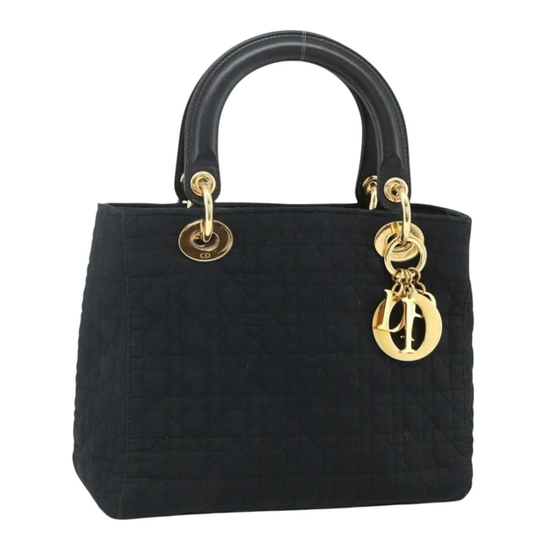 CHRISTIAN DIOR CANAGE HAND BAG NYLON BLACK: Christian Dior Canage Hand Bag Nylon Black Brand: Christian Dior Type/Style: Hand Bag Material: Nylon Color: Black/Gold Size: Size(Inch) W9.4 x H6.7 x D3.9inch(Approx) Accessories: None Accessories