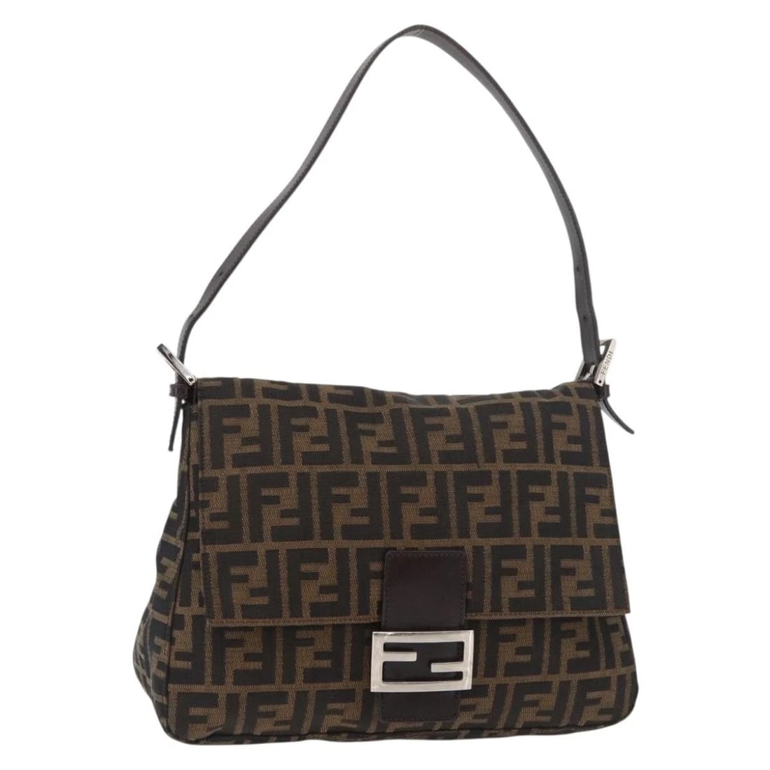 FENDI ZUCCA CANVAS MAMMA BAGUETTE SHOULDER BAG: FENDI Zucca Canvas Mamma Baguette Shoulder Bag Brand: FENDI Type/Style: Shoulder Bag Material: Zucca Canvas Color: Black/Brown Size: Size(Inch) W11.0 x H7.9 x D4.3inch(Approx) Accessories: None