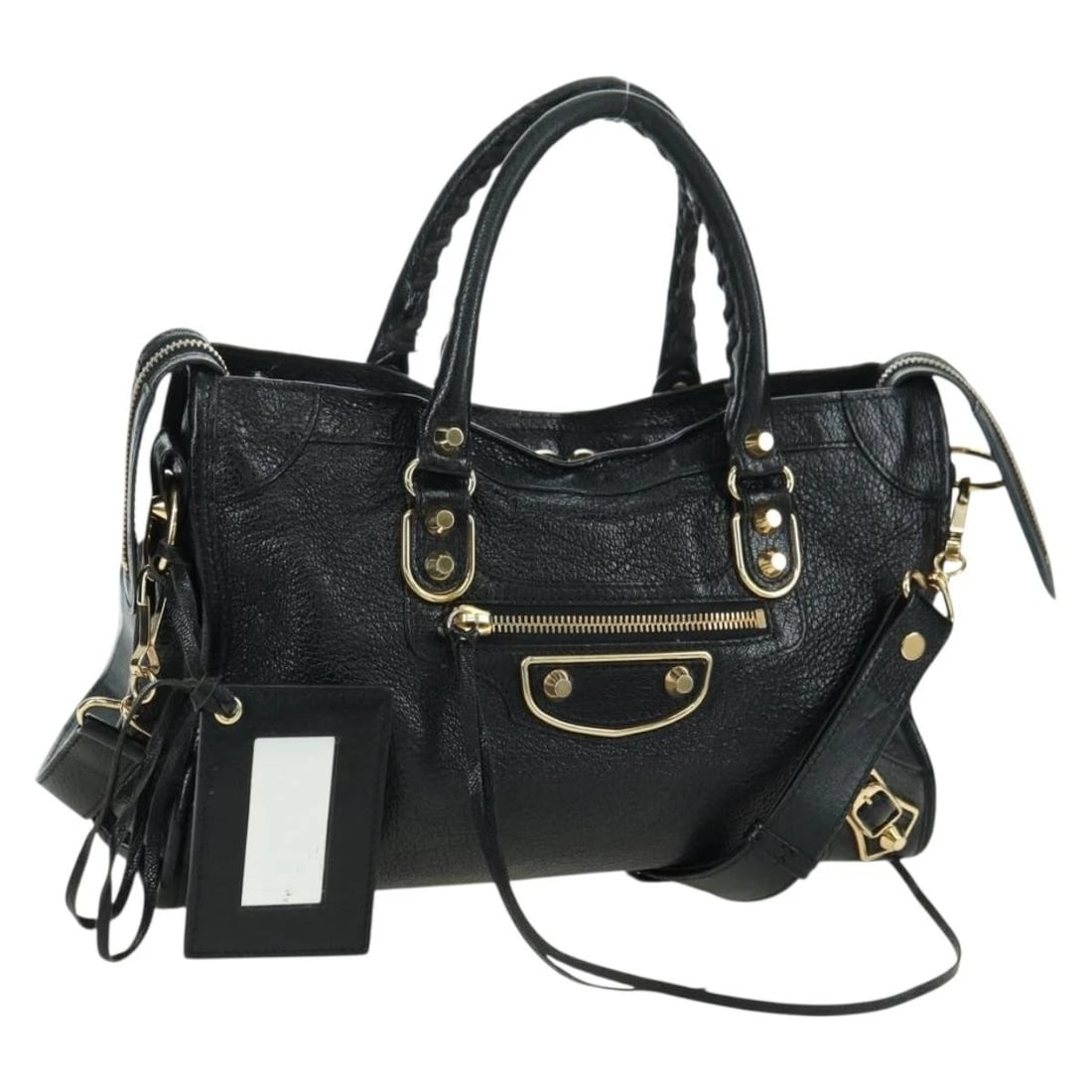 BALENCIAGA CITY HAND BAG LEATHER 2WAY BLACK: BALENCIAGA City Hand Bag Leather 2way Black Brand: BALENCIAGA Type/Style: Hand Bag Material: Leather Color: Black/Gold Size: Size(Inch) W11.4 x H7.1 x D3.9inch(Approx) Accessories: None Ac