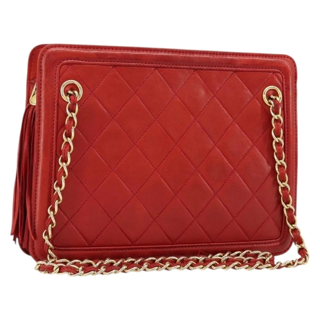 CHANEL MATELASSE CHAIN SHOULDER BAG: CHANEL Matelasse Chain Shoulder Bag Brand: CHANEL Type/Style: Shoulder Bag Material: Lamb Skin Color: Red/Gold Size: Size(Inch) W9.1 x H6.7 x D2.0inch(Approx) Accessories: None Accessories