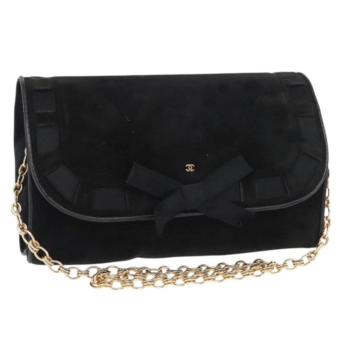 CHANEL CHAIN SHOULDER BAG SUEDE BLACK: CHANEL Chain Shoulder Bag Suede Black Brand: CHANEL Type/Style: Shoulder Bag Material: Suede Color: Black/Gold Size: Size(Inch) W8.7 x H5.5 x D1.6inch(Approx) Accessories: None Accessories