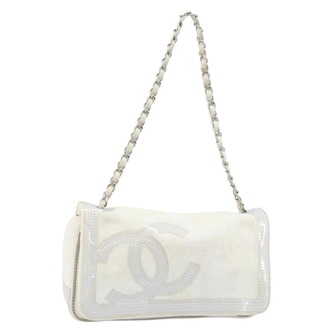 CHANEL CHAIN SHOULDER BAG PILE WHITE: CHANEL Chain Shoulder Bag Pile White Brand: CHANEL Type/Style: Shoulder Bag Material: Pile Color: White/Silver Size: Size(Inch) W9.8 x H4.7 x D2.0inch(Approx) Accessories: None Accessories