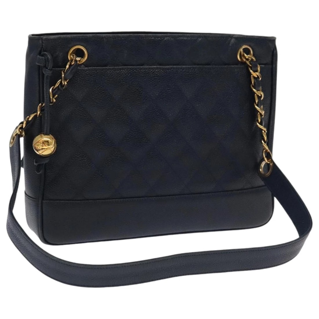 CHANEL MATELASSE CHAIN SHOULDER BAG: CHANEL Matelasse Chain Shoulder Bag Brand: CHANEL Type/Style: Shoulder Bag Material: Caviar Skin Color: Navy/Gold Size: Size(Inch) W10.6 x H8.7 x D2.0inch(Approx) Accessories: None Accesso