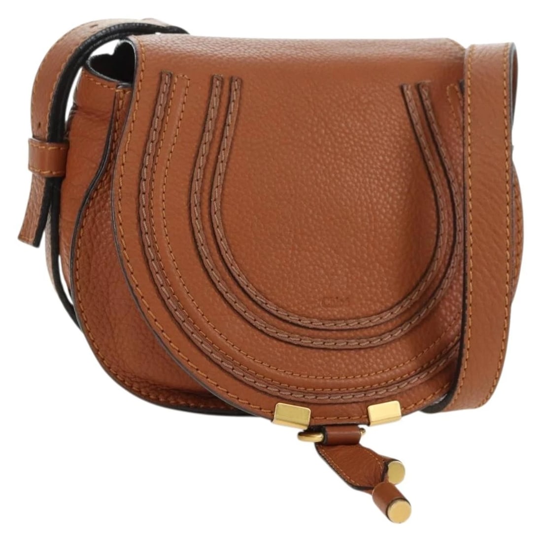 CHLOE SMALL SADDLE BAG LEATHER BROWN GOLD: Chloe Small Saddle Bag Leather Brown Gold Brand: Chloe Type/Style: Shoulder Bag Material: Leather Color: Brown/Gold Size: Size(Inch) W7.5 x H5.9 x D3.5inch(Approx) Accessories: None Accessories