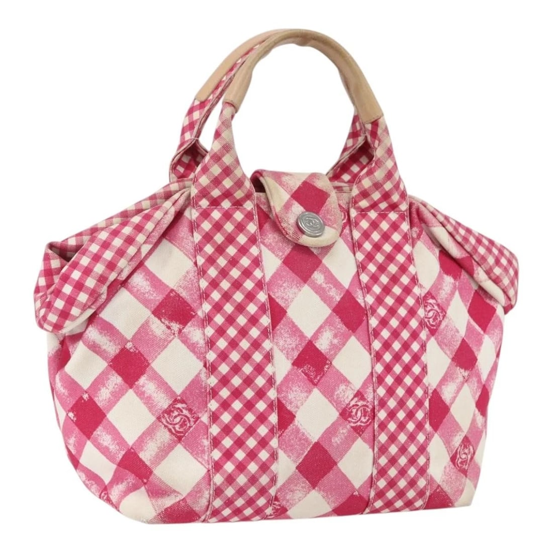 CHANEL CRUISE LINE HAND BAG CANVAS PINK SILVER: CHANEL Cruise Line Hand Bag Canvas Pink Silver Brand: CHANEL Type/Style: Hand Bag Material: Canvas Color: Pink/Silver Size: Size(Inch) W9.1 x H7.9 x D5.5inch(Approx) Accessories: None Acce