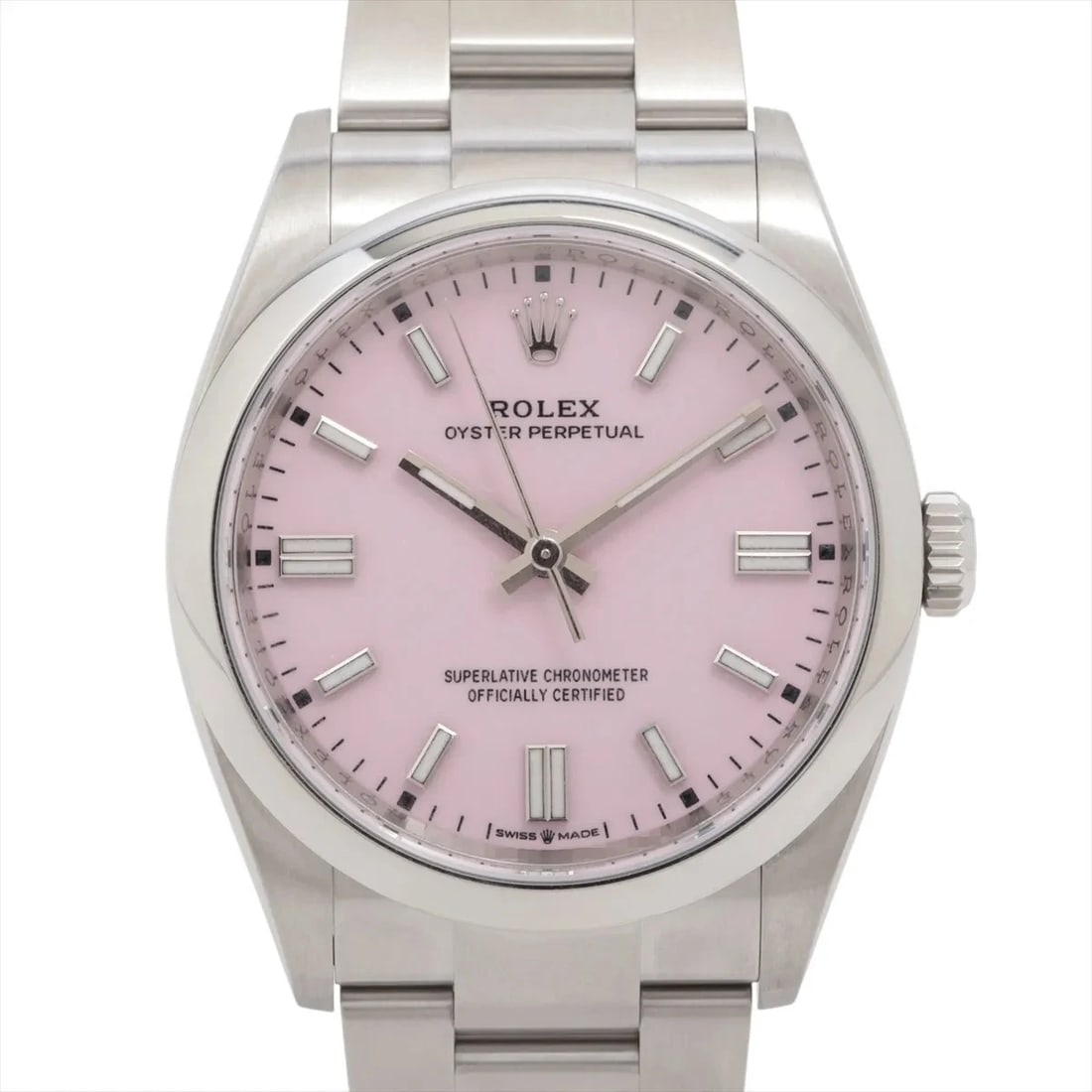 ROLEX OYSTER PERPETUAL SS CANDY PINK DIAL, WATCH: Rolex Oyster Perpetual SS candy pink dial, Watch Brand: Rolex Type/Style: Wristwatch Material: SS Color: candy pink dial Size: Case:W1.2 x H1.2inch / W36 x H36 Circumference of Wrist:6.9inch / 17.5
