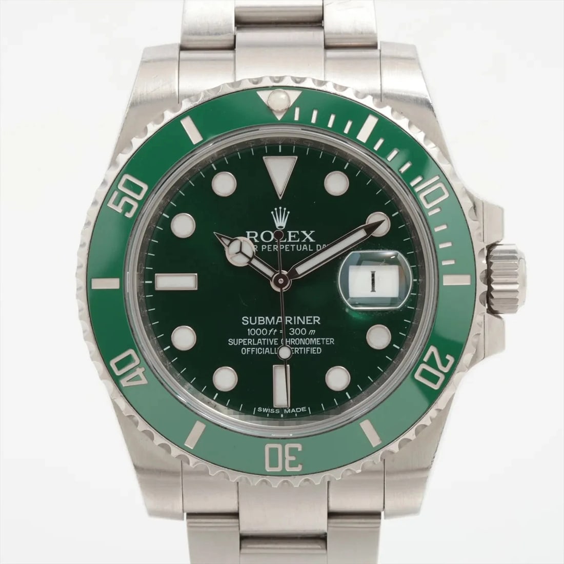 ROLEX SUBMARINER DATE SS GREEN-FACE, WATCH: Rolex SUBMARINER DATE SS Green-Face, Watch Brand: Rolex Type/Style: Wristwatch Material: SS Color: Green-Face Size: Case:W1.6 x H1.6inch / W40 x H40 Circumference of Wrist:8.1inch / 20.5 Accessories: