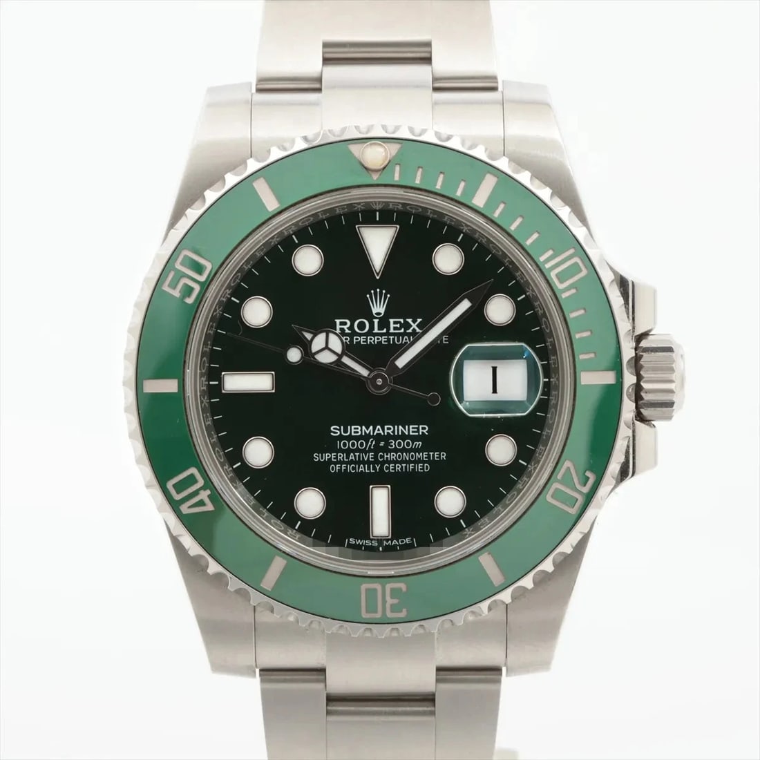 ROLEX SUBMARINER DATE SS GREEN-FACE, WATCH: Rolex SUBMARINER DATE SS Green-Face, Watch Brand: Rolex Type/Style: Wristwatch Material: SS Color: Green-Face Size: Case:W1.6 x H1.6inch / W40 x H40 Circumference of Wrist:6.5inch / 16.5 Accessori