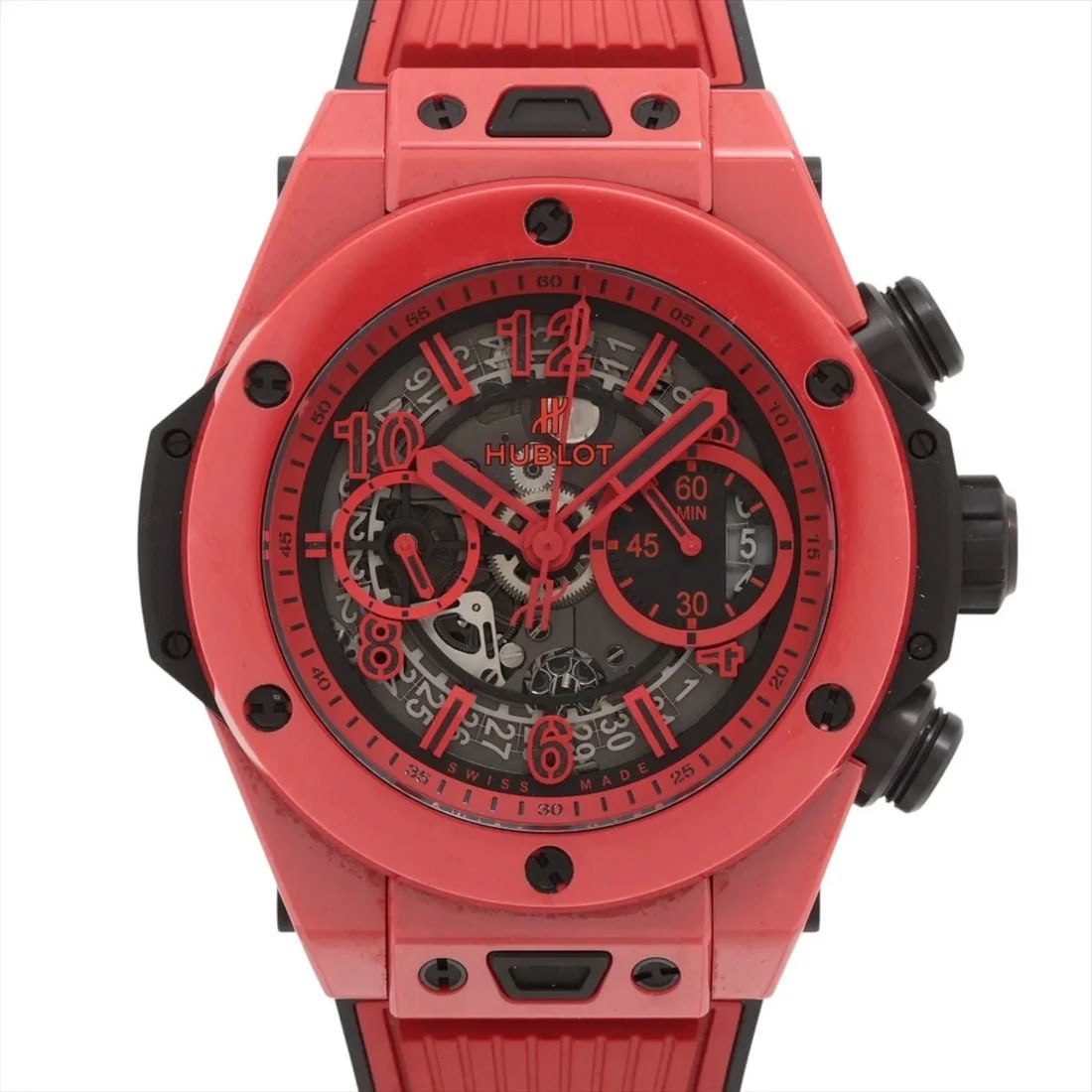 HUBLOT BIG VANS UNICO RED MAGIC CE TI X RUBBER SKELETON DIAL, WATCH (1 of 4)