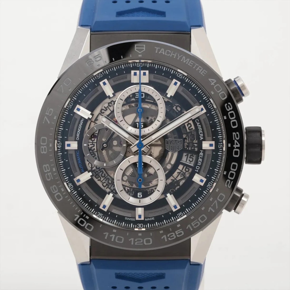 TAG HEUER CARRERA HEUER SS?TI X RUBBER SKELETON DIAL, WATCH: TAG Heuer Carrera Heuer SS?TI x rubber Skeleton dial, Watch Brand: TAG Heuer Type/Style: Wristwatch Material: SS x TI x rubber Color: Skeleton dial Size: Case:W1.6 x H1.6inch / W45 x H45 Circumference