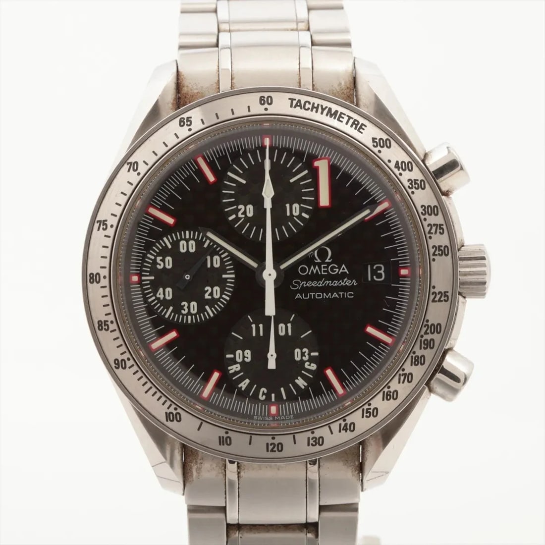 OMEGA SPEEDMASTER SCHUMACHER SS BLACK DIAL, WATCH: Omega Speedmaster Schumacher SS black dial, Watch Brand: Omega Type/Style: Wristwatch Material: SS Color: black dial Size: Case:W1.2 x H1.2inch / W38 x H38 Circumference of Wrist:6.1inch / 15.5 Ac