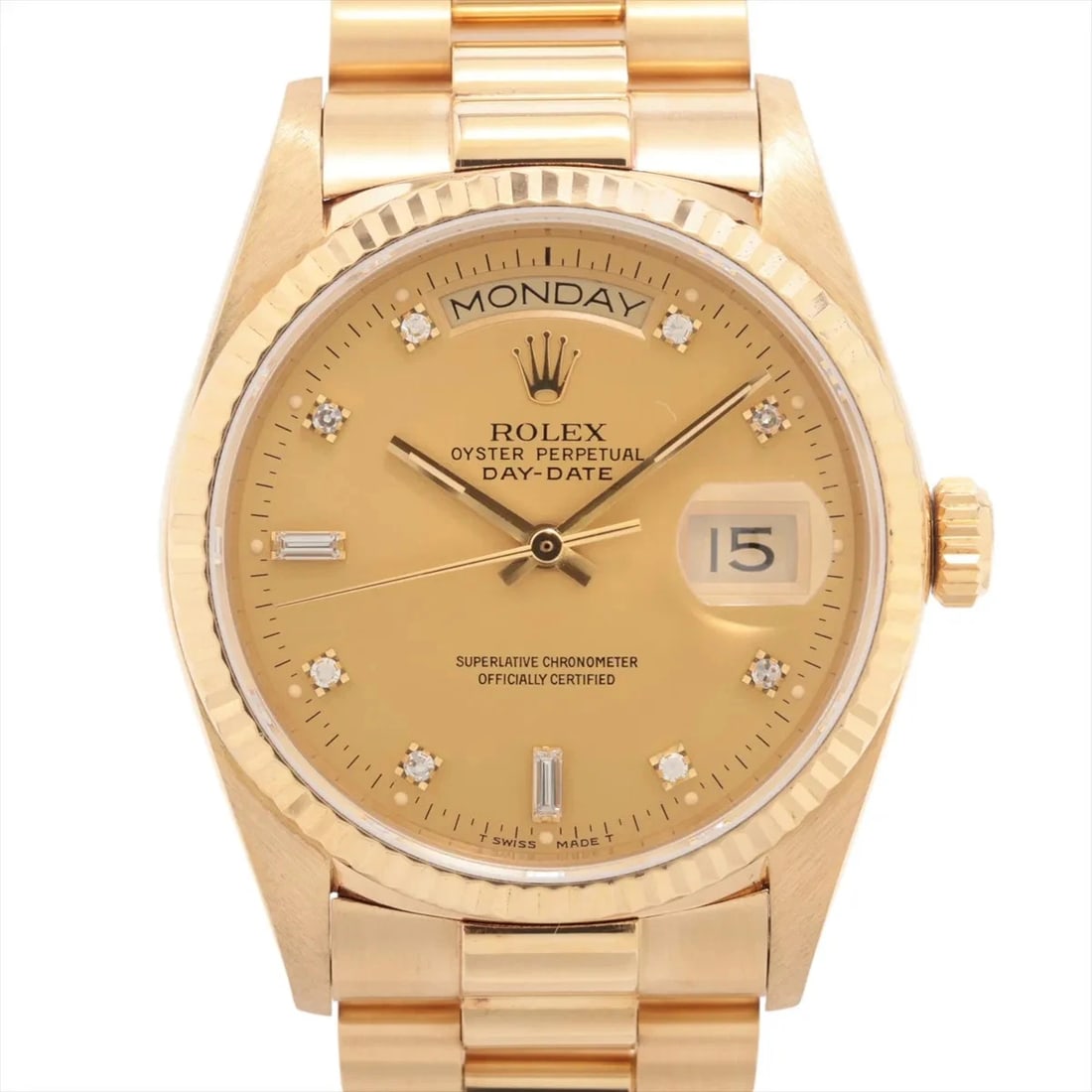 ROLEX DAY DATE YG CHAMPAGNE-FACE, WATCH: Rolex Day Date YG Champagne-Face, Watch Brand: Rolex Type/Style: Wristwatch Material: YG Color: Champagne-Face Size: Case:W1.2 x H1.2inch / W36 x H36 Circumference of Wrist:7.1inch / 18 Accessorie