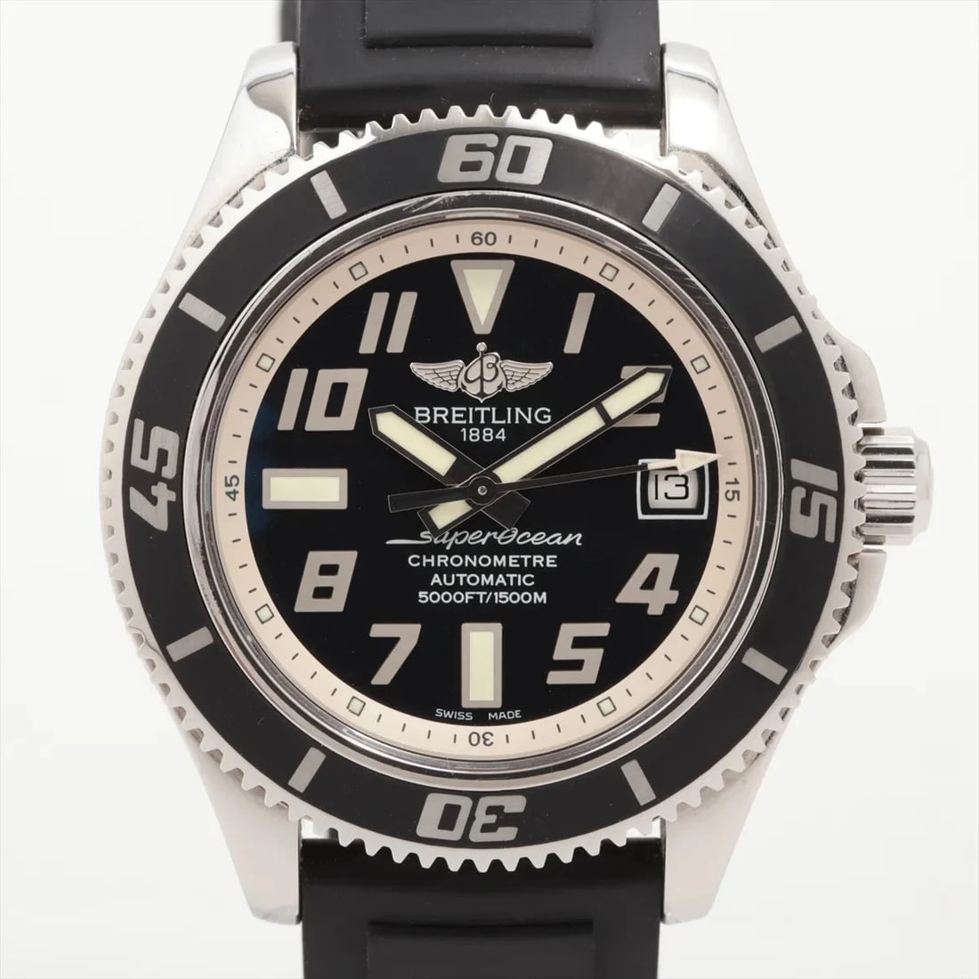 BREITLING SUPEROCEAN II SS & RUBBER BLACK DIAL, WATCH (1 of 4)