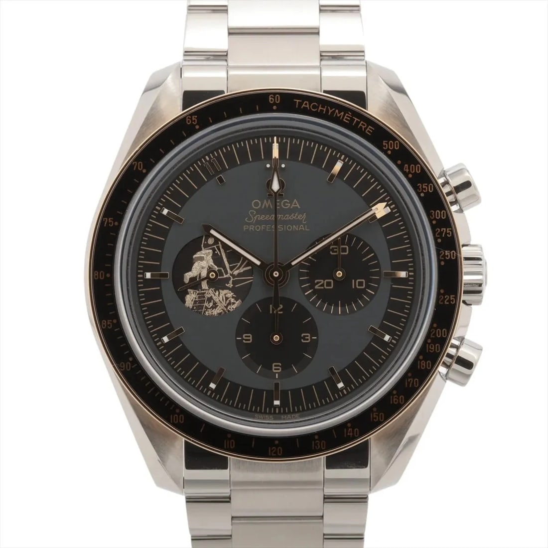 OMEGA SPEEDMASTER MOONWATCH PROFESSIONAL SS BLACK DIAL, WATCH: Omega Speedmaster Moonwatch Professional SS black dial, Watch Brand: Omega Type/Style: Wristwatch Material: SS x moonshine gold Color: Silver-Face Size: Case:W1.6 x H1.6inch / W42 x H42 Circumference 
